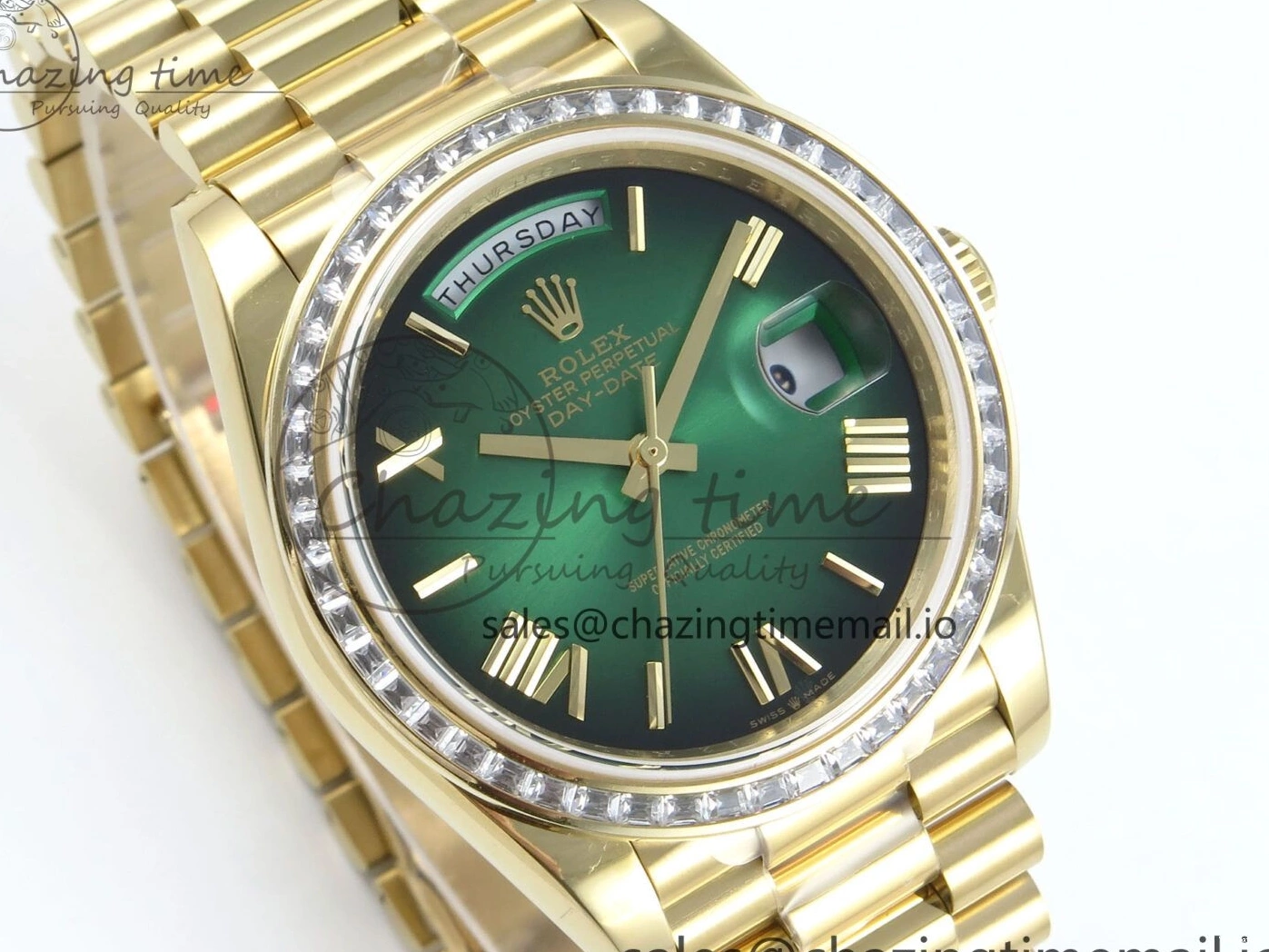 Bracelet Black 40 QF Diamonds Weight) Best YG on DayDate A2836 Dial V5 (Gain Bezel President Green Edition 1:1 0429